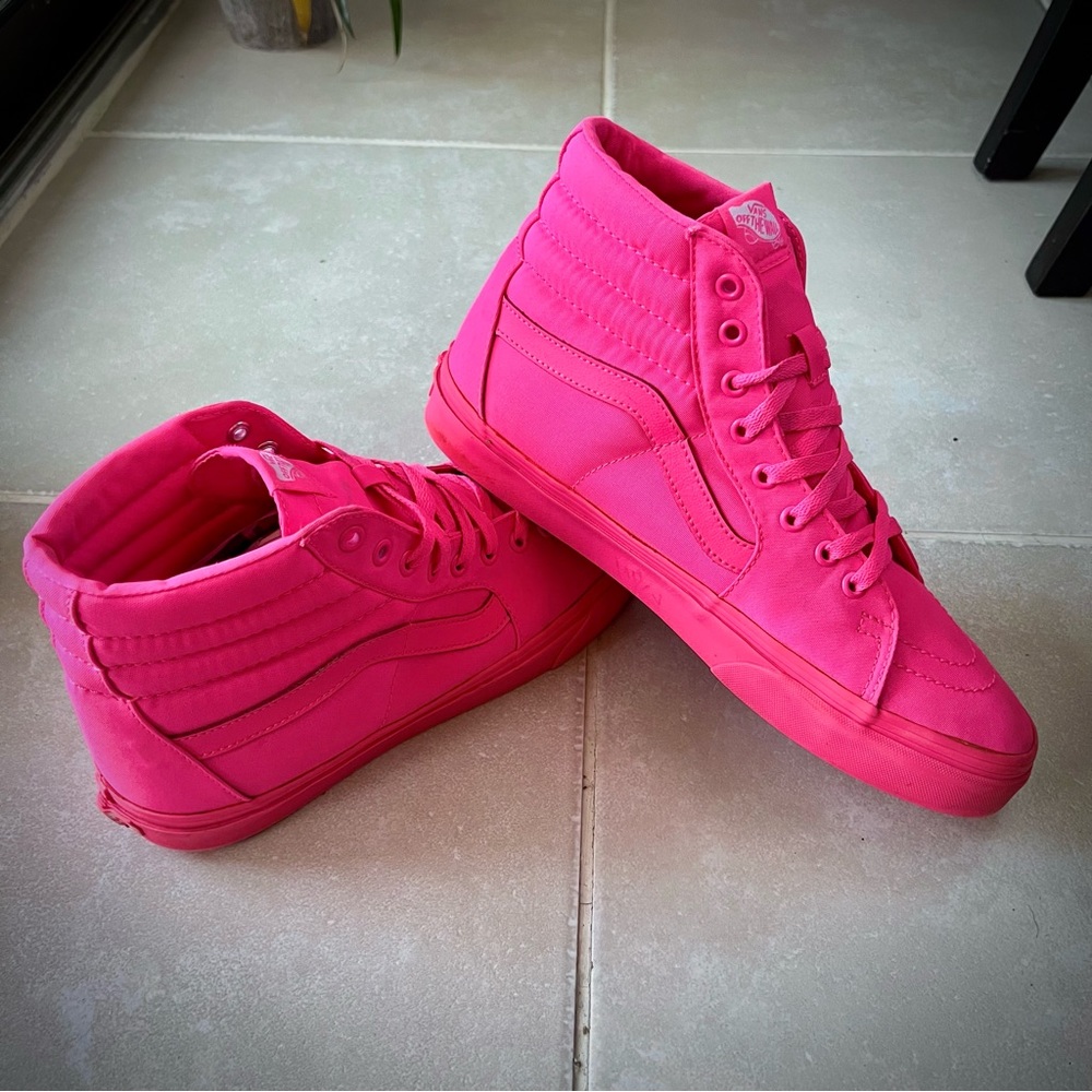 Hot pink neon, high top vans